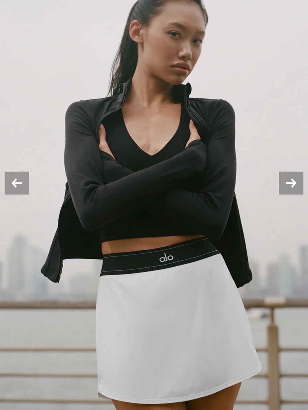 ALO Yoga White Mini Skirt with Black Waistband - Picture 3 of 4